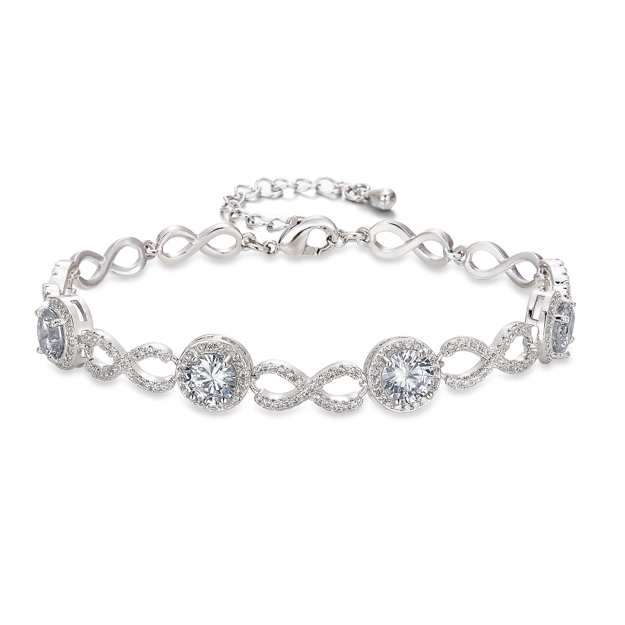 Ever Faith Wedding Bridal Jewelry Full Figure 8 Infinity Sparkly Cubic Zirconias December Birthstone Link Bracelet for Women White Silver-Tone