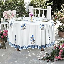 Ridhi Lapis Blue 100% Cotton Round 132 Tablecloth