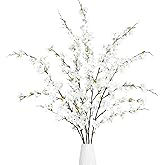 Sggvecsy Artificial Cherry Blossom Flowers 4 Pcs Faux Cherry Blossom Stems Faux Silk Cherry Blossom Branches 43’’ Fake Flowers Long Stems for Vase Arrangements Home Wedding Table Decor (White)