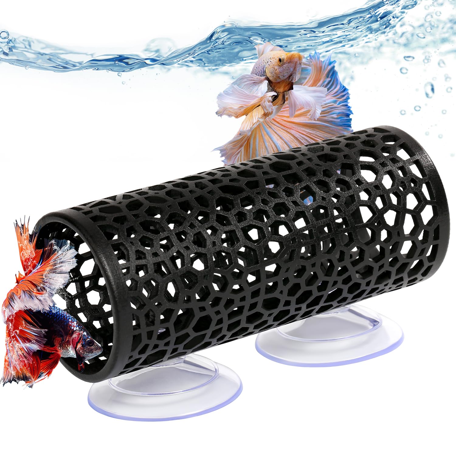 Abizoo Betta Fish Toys,Betta Tunnel Black,Small Hole Hollow cave,Safer for Shrimp Guppies,Aquarium Decor Fish Tank Accessories Decorations Hideout Tube