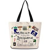ZhuVantrix Take Me To Louisiana Tote Bag Reusable Grocery Bags Aesthetic Shopping Shoulder Handbag with Interior Pocket Lightweight & Washable Stylish Louisiana Travel Present for Women
