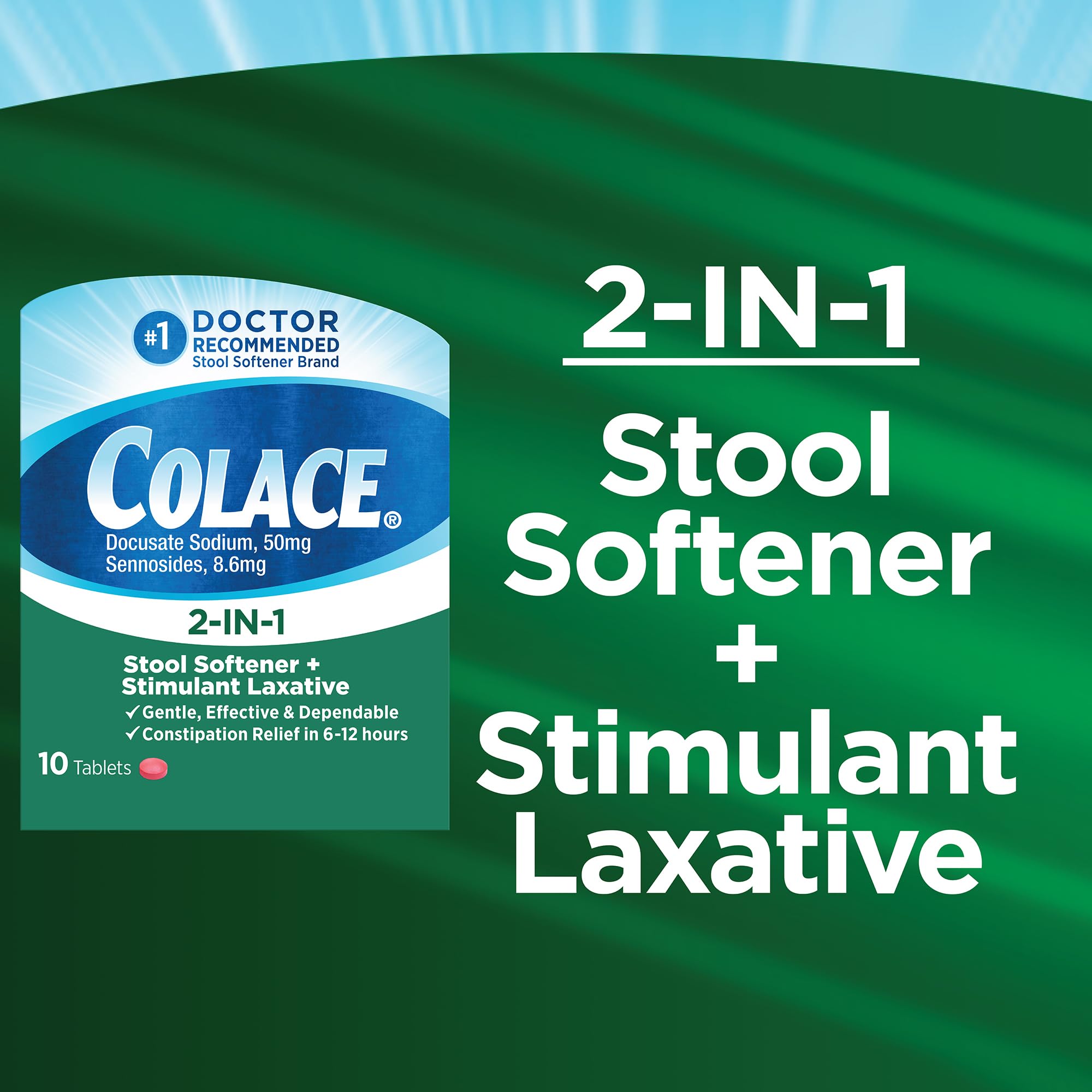 Colace 2IN1 Stool Softener & Stimulant Laxative Tablets, 10 Count