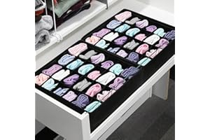 Socks Underwear Storage Box - 24 - Grid Foldable Drawer Organizer for Closet Space Saving, Black
