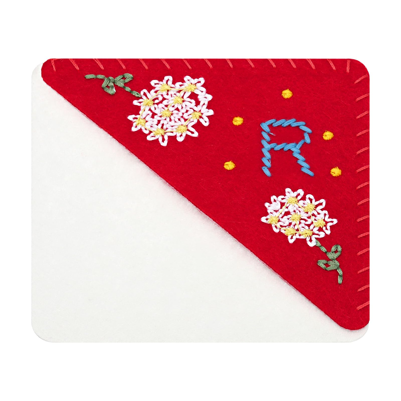 PATIKIL Personalized Embroidered Corner Bookmark, Flower Felt Stitched Triangle Book Mark Hand Floral Page Marker for Women Men Reading Lovers Teachers DIY, Red, Letter r