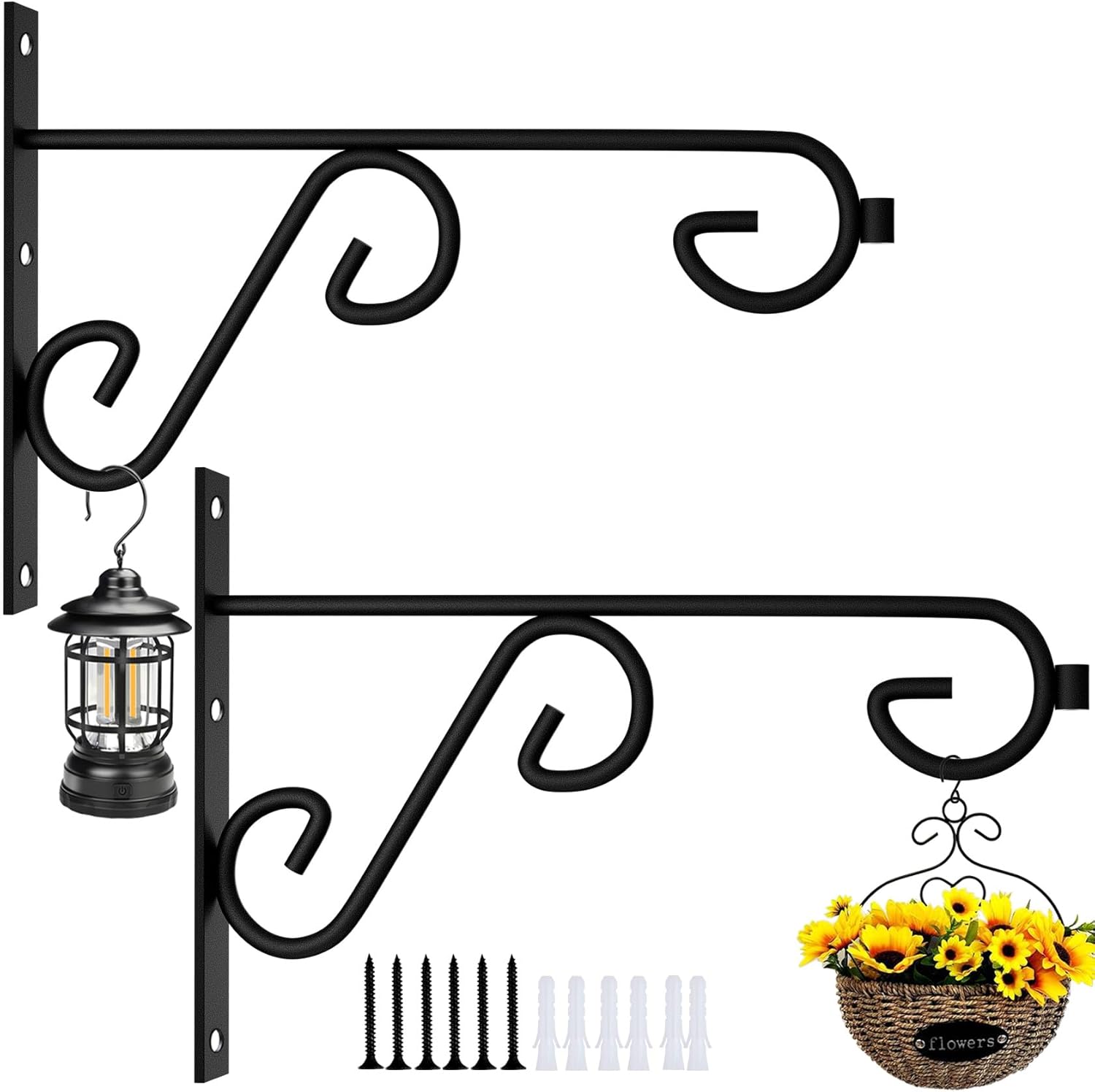 Outdoor Hanging Brackets - KEHOUXRE Plant Hanger Hook 2 Pcs Plant Bracket 12 in Metal Wall Hook,Plant Wall Hanger for Planters,Lanterns,Wind Chimes,Bird Feeders,Outdoor or Indoor Plant Hook