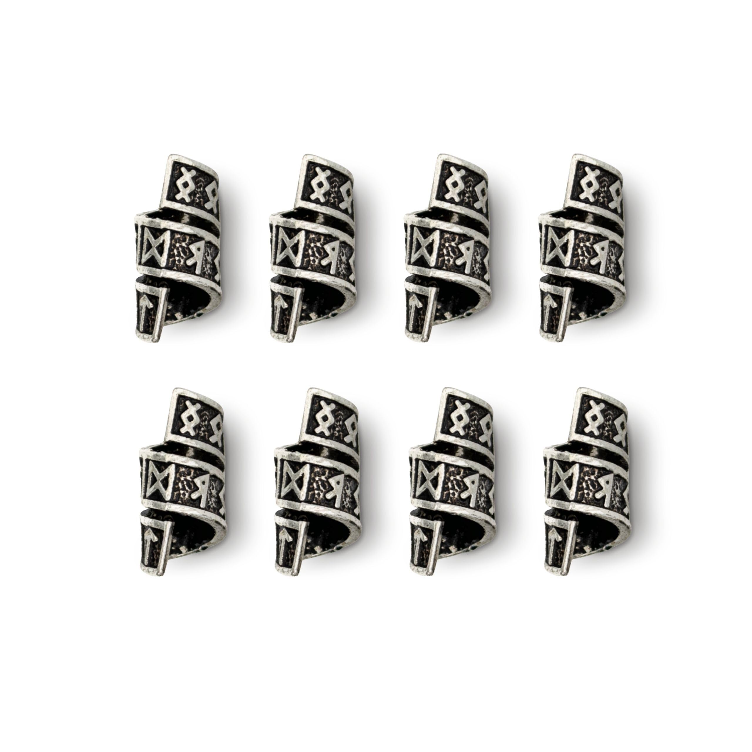 Viking Rune Beard Bead Coil Set (4-Pack) - Zinc Alloy Norse Rings for Hair, Dreads & Beards