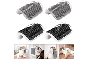 Cat Self Groomer, 4 Pack Wall Corner Soft Cat Scratcher Grooming Brush Massage for Short Long Fur Cats, Softer Massager Toy f