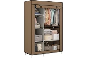 Calmootey Portable Closet Organizers, Clothing Storage, Wardrobe with 6 Shelves and Hanging Rod, Non-Woven Fabric Cover with 