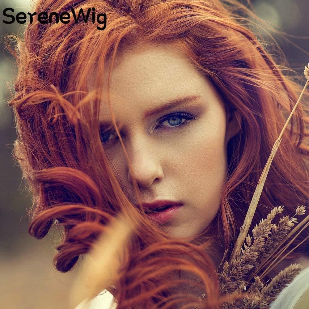 SereneWig 24Inches 360# Brick-red Wig Synthetic Lace Front Wigs for Women Bouncy Curl Heat Resistant Copper Red Color Replacement Wig Natural Hairline Free Part - Image 3