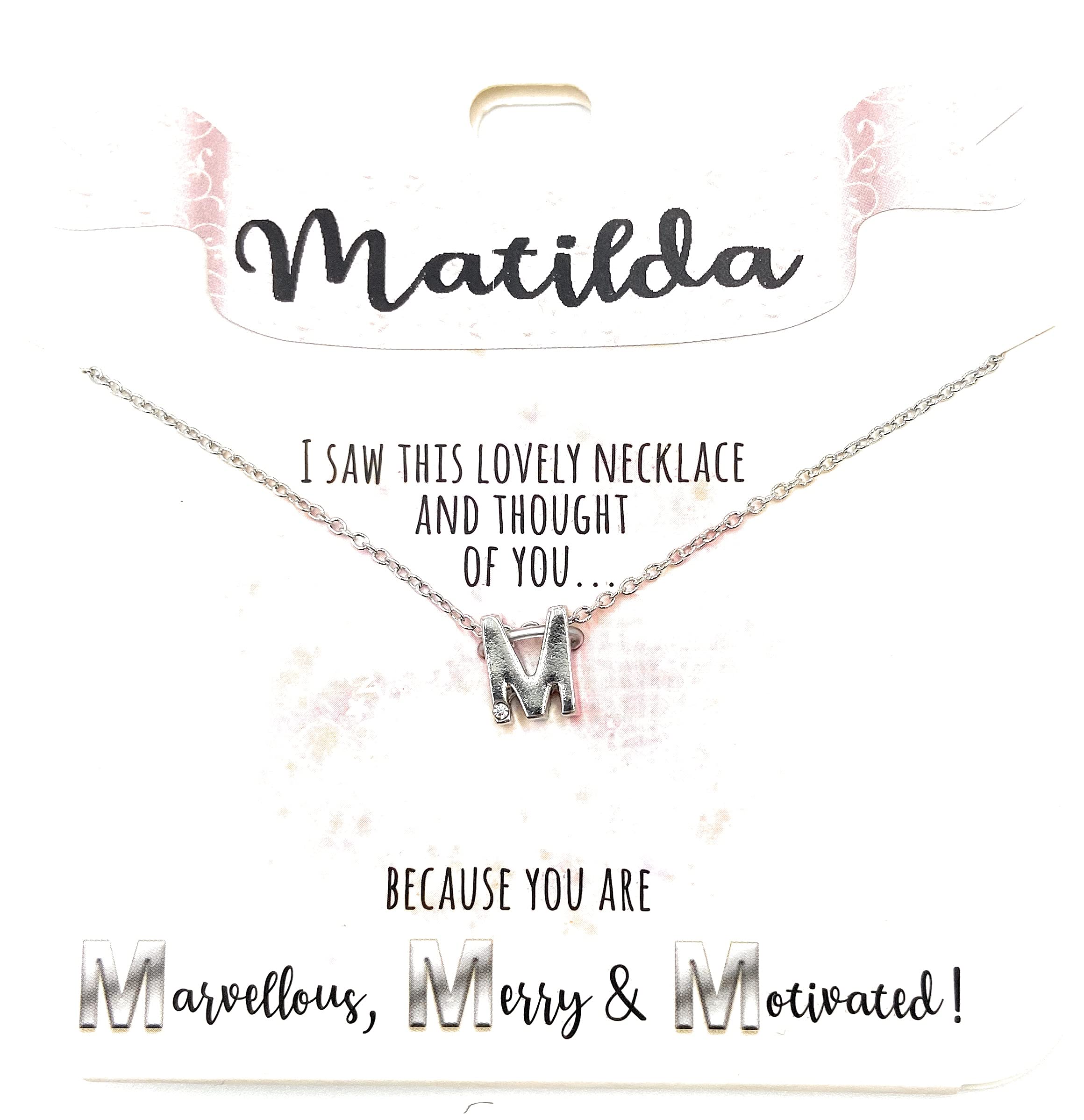 Royal County MATILDA - 'M' NECKLACE - Gorgeous personalised silver letter necklace with sparkly diamond on bottom of letter