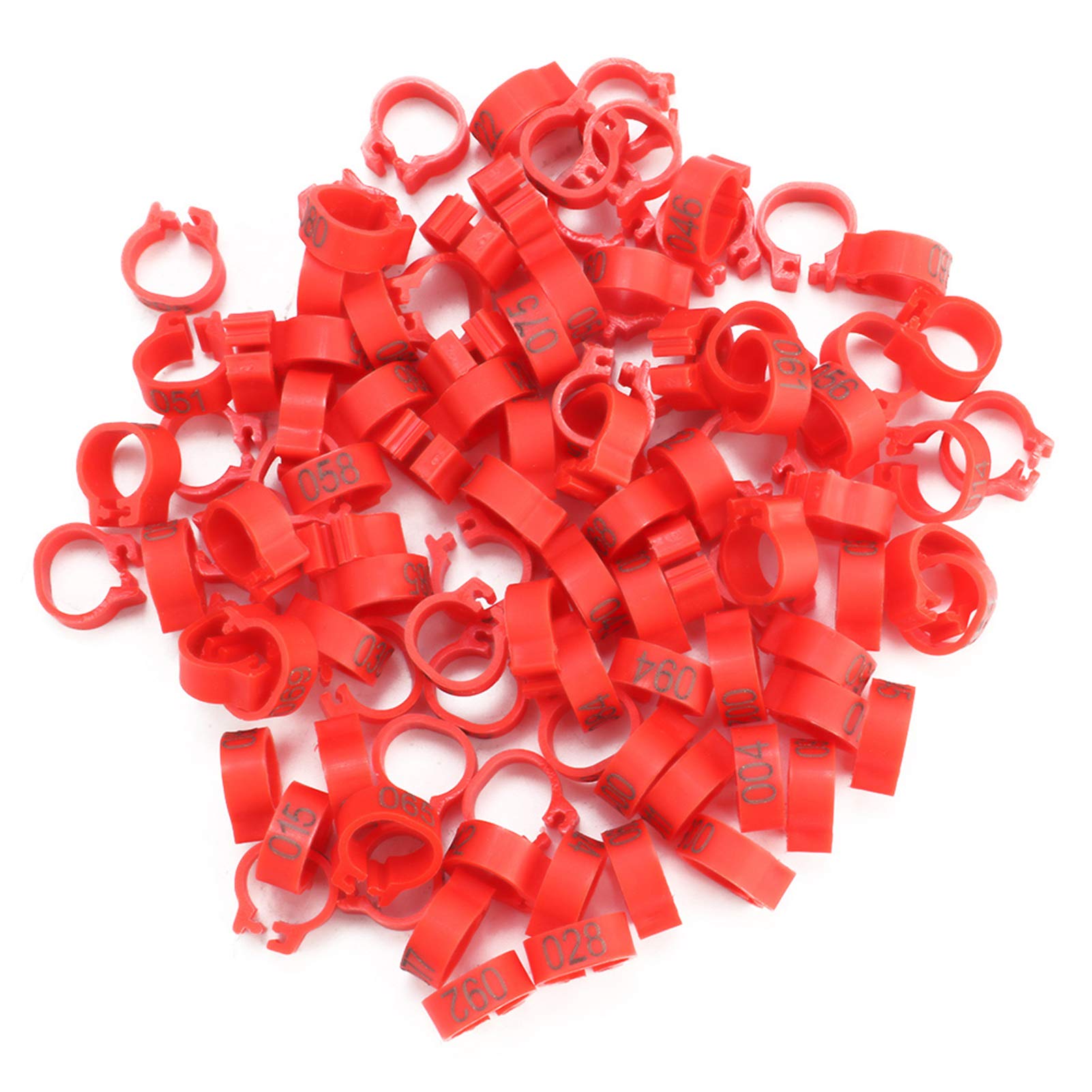 Pigeons Leg Bands, Bird Leg Rings, 100PCS 8MM 001-100 Numbered Plastic Letter Pigeons Bird Leg Bands Rings(red)