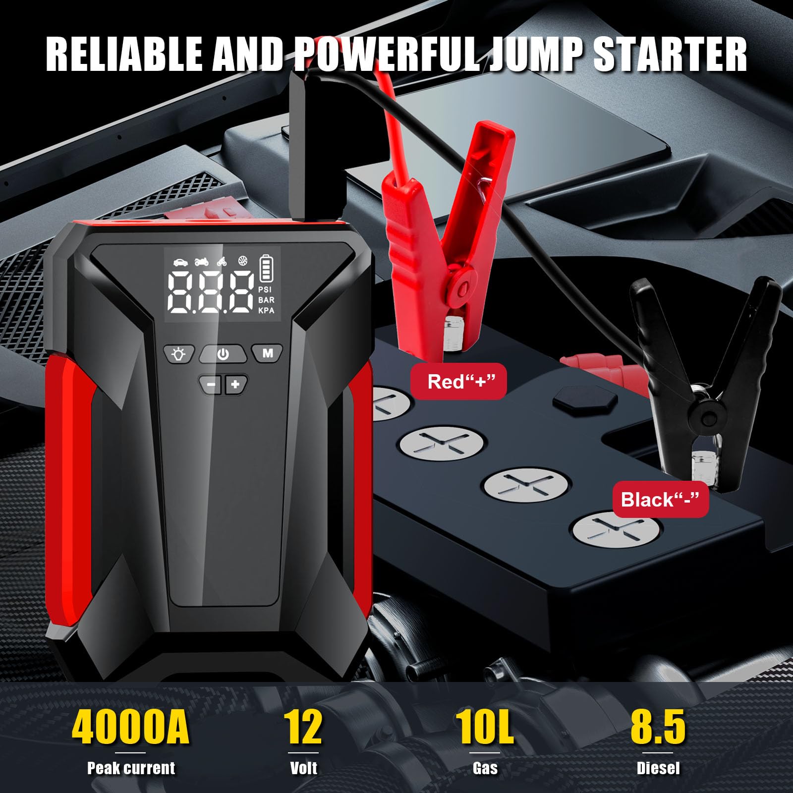 Mua Car Jump Starter, 4000A Peak Car Battery Charger with Air