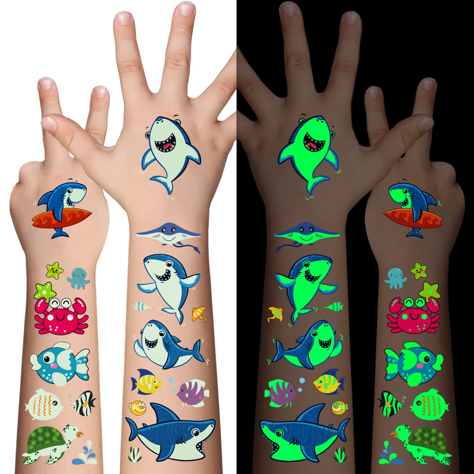 Marine Animal Luminous Tattoos, Waterproof glow Temporary Tattoos for Kids, Glow In The Dark Tattoos for Boys and Girls,Ocean theme Reward Stickers, Face Makeup Fake Tattoo,Giftsfor for Children