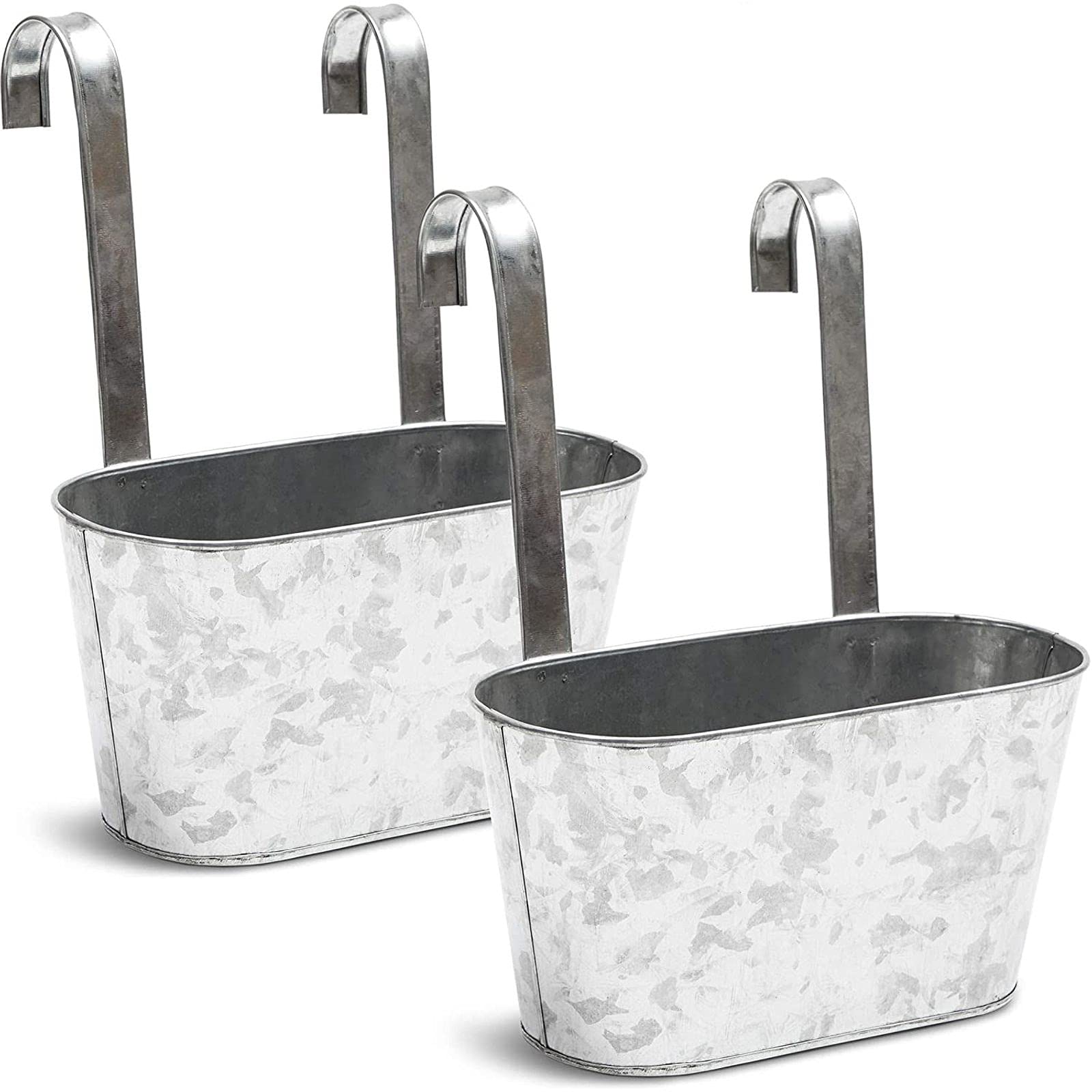 Photo 1 of Juvale Window Hanging Planter Buckets - 5 x 4.5 x 10 in, Metallic, 2-Pack - Galvanized Hanging Pot for Indoor & Outdoor - Flower Pots with Hooks for Railing Planters, Fence & Wall