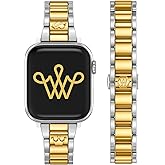 Wearlizer Compatible with Apple Watch Bands for Women 41/40/38/44/45/46/49/42mm, Dressy Metal Strap Designer Stainless Steel Gold Silver Bracelet for iWatch Series 11 10 9 8 7 6 5 4 3 SE/Ultra 3 2 1