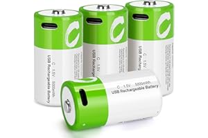 letoom C Batteries Rechargeable 4 Pack C Size Cell Lithium Batteries LR14 5000mWh 1.5V Li-ion Power for Long-Lasting Use in Toys and Floodlights
