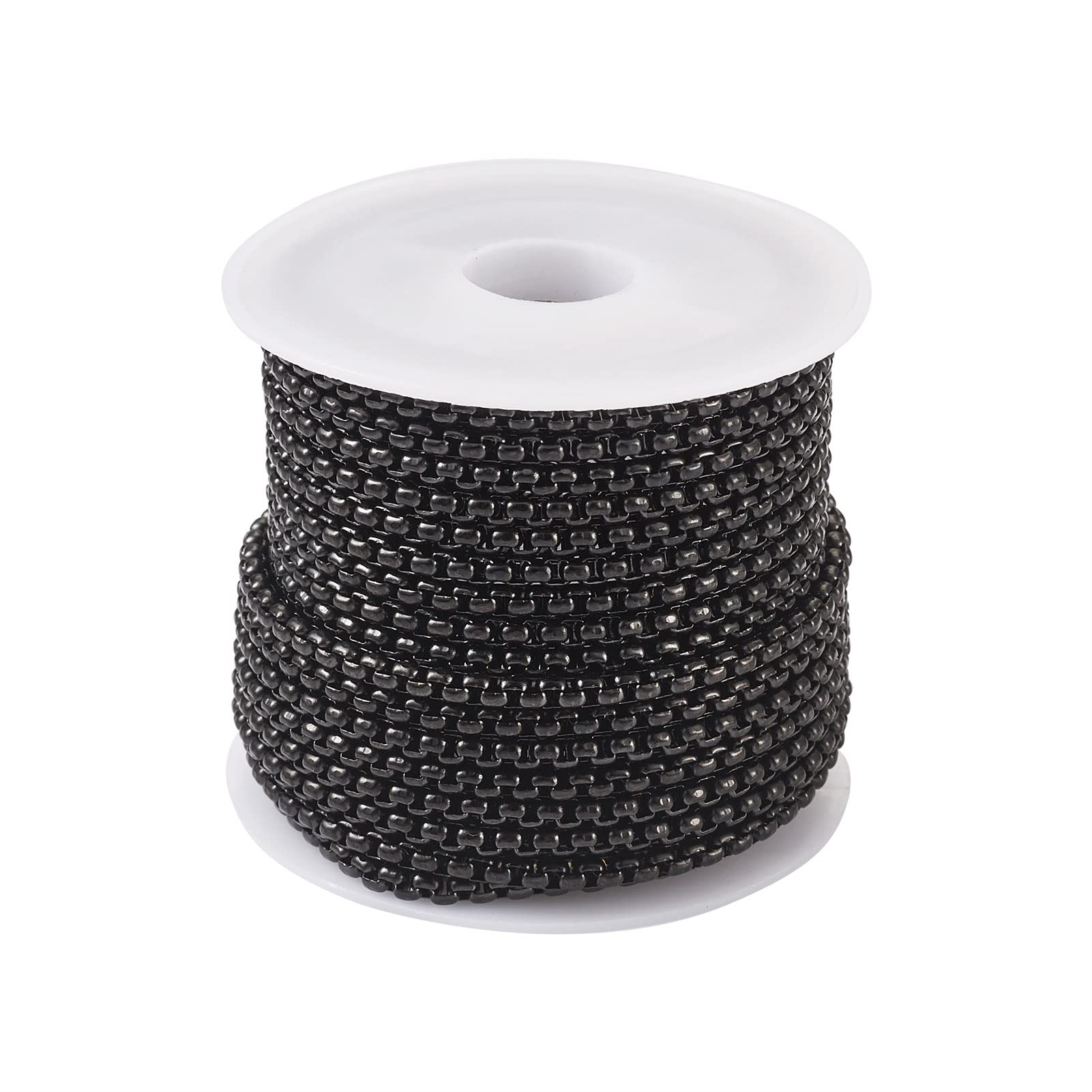 Pandahall 16.4 Feet/5M 304 Stainless Steel Curb Box Chain 2.5x2.5x1.2mm Black Unwelded Cable Chains Links with Spool for DIY Bracelet Earring Jewelry Crafts Making
