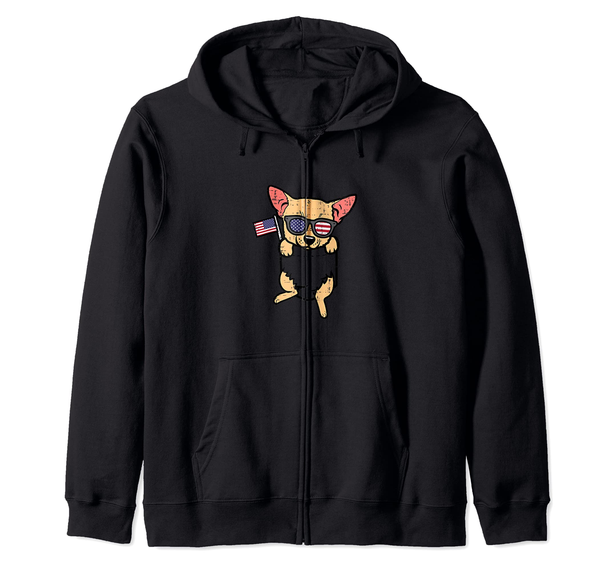 Chihuahua Chiwawa Feet Pocket USA 4th Of July Fourth Dog Zip Hoodie