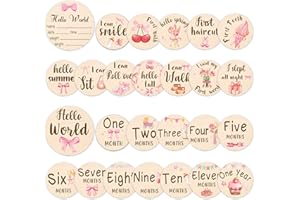 MCIAONE Baby Monthly Milestone Cards Sign - 13 Pcs Double Sided Baby Announcement Signs Bow, Pink Bow Wooden Milestone Circles Discs for Photo Props, Birth Announcement Marker Girl, Babies Welcome Card Gift