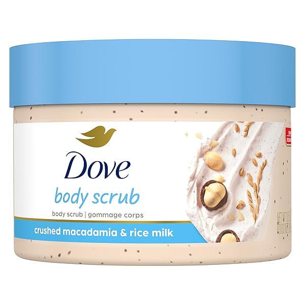 DOVE SCRUB MACADAMIA & RICE MILK REVEALS VISIBLY SMOOTHER SKIN BODY SCRUB THAT NOURISHES SKIN 10.5 OZ