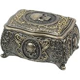 Veronese Design 3 1/8 Inch Skull Brooch Victorian Trinket Box Cold Cast Resin Bronze Finish Statue Home Decor