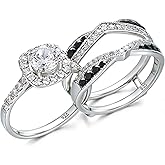 Newshe Jewellery Wedding Rings for Women Cubic Zirconia Engagement Bridal Band Set 925 Sterling Silver Promise Anniversary Enhancers and Wraps Round Size 5-12