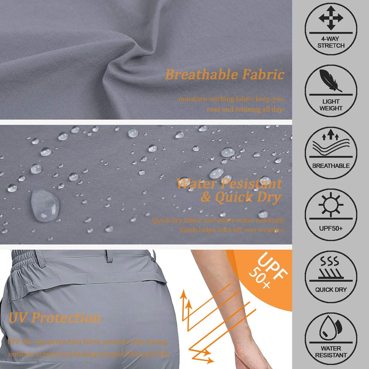 Libin Women's Hiking Pants Lightweight Quick Dry Convertible Roll Up Outdoor Capri Pants, UPF 50, Stretch, Water Resistant: Clothing