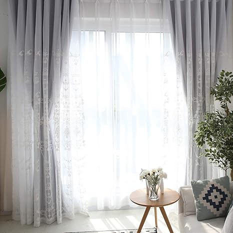 Amazon カーテン 遮光 北欧 姫系 遮光カーテン かわいい 遮光率95 姫 カーテン 二重カーテンレース 刺繍 幅100 丈178ｃｍ ２枚組 カーテン ブラインド オンライン通販