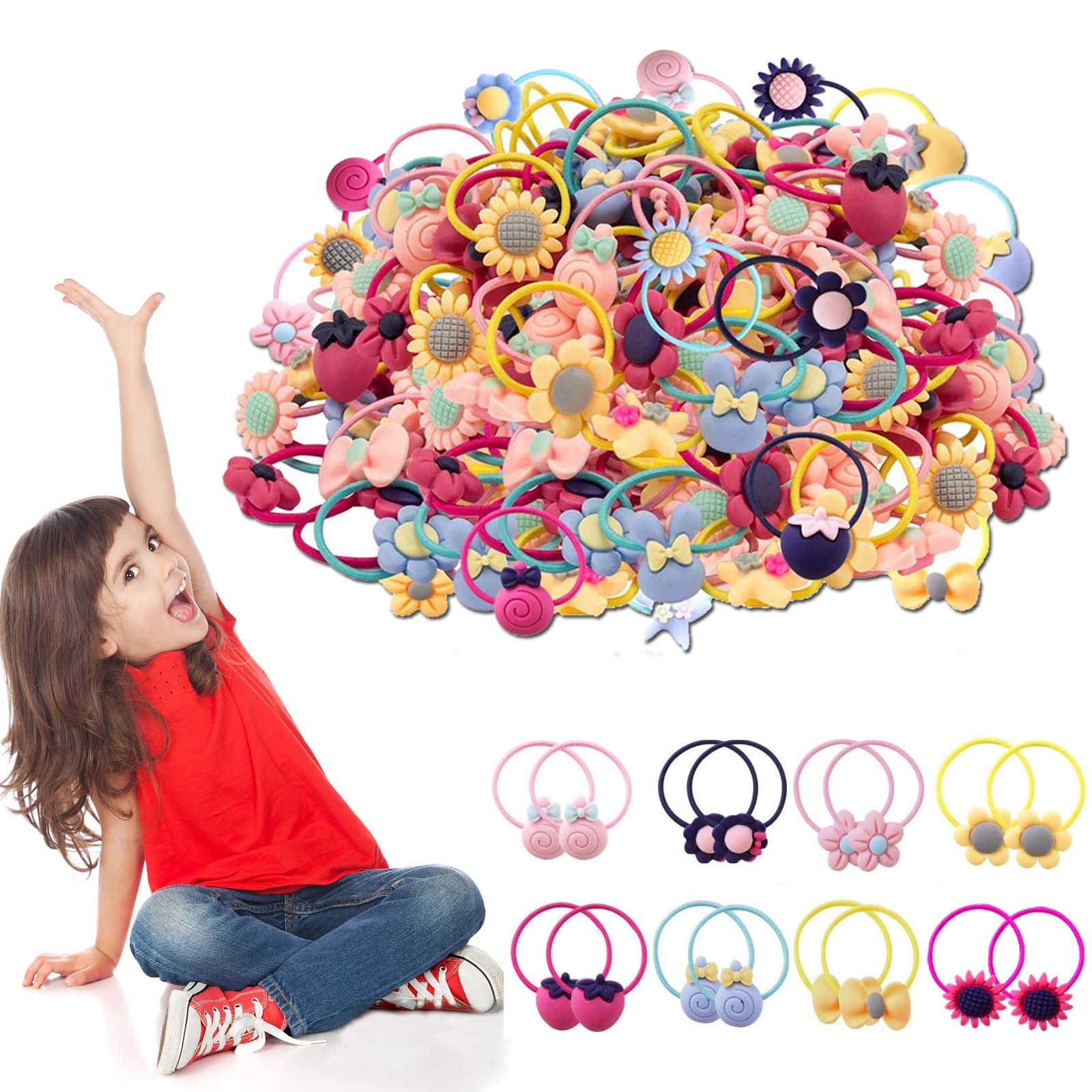 MUFEKUM 130 Pcs Candy Color Elastics Hair Ties Soft Rubber Bands Ponytail Holder Children's Hair Accessories, Hair Ties Ropes Hair Bobbles for Kids & Toddlers