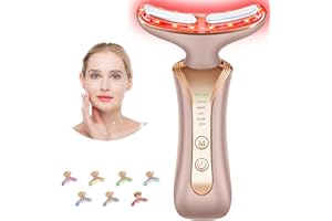 SRIVDK Micro 7-in-1 LED Light Therapy Facial Massager – Red Light Therapy for Face and Neck, Double Chin Reducer, 3-Level Vibration, 4 Modes, USB-C Rechargeable Face Massager Tool for Women & Men
