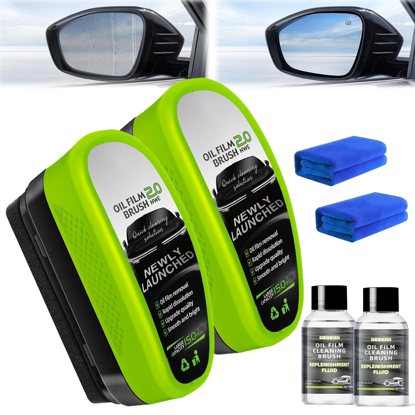 Photo 1 of SUNDEER 2Pcs Oil-Free Car Glass Brushes, Automotive Oil Film Cleaning Brush for Car Windows, 2026 Upgrade 2.0 Cleaning Doard, 150ml Universal Clearvision Glass Cleaner ?Prevents Rain and Fog
