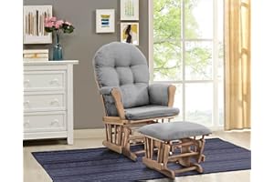 Angel Line Grayson Glider and Ottoman Set, Natural Wood with Gray Cushions, Enclosed Metal Bearings, Storage Pockets, Removable Cushions