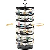 EsLuker.ly Earring Holder Organizer Rotating Stud Display Tree Rack with 342 U-Slots for Women Girls, Large Adjustable 6 Tier Plastic Storage Stand with Metal Tray for Pierced Hoop Post Earring, Black