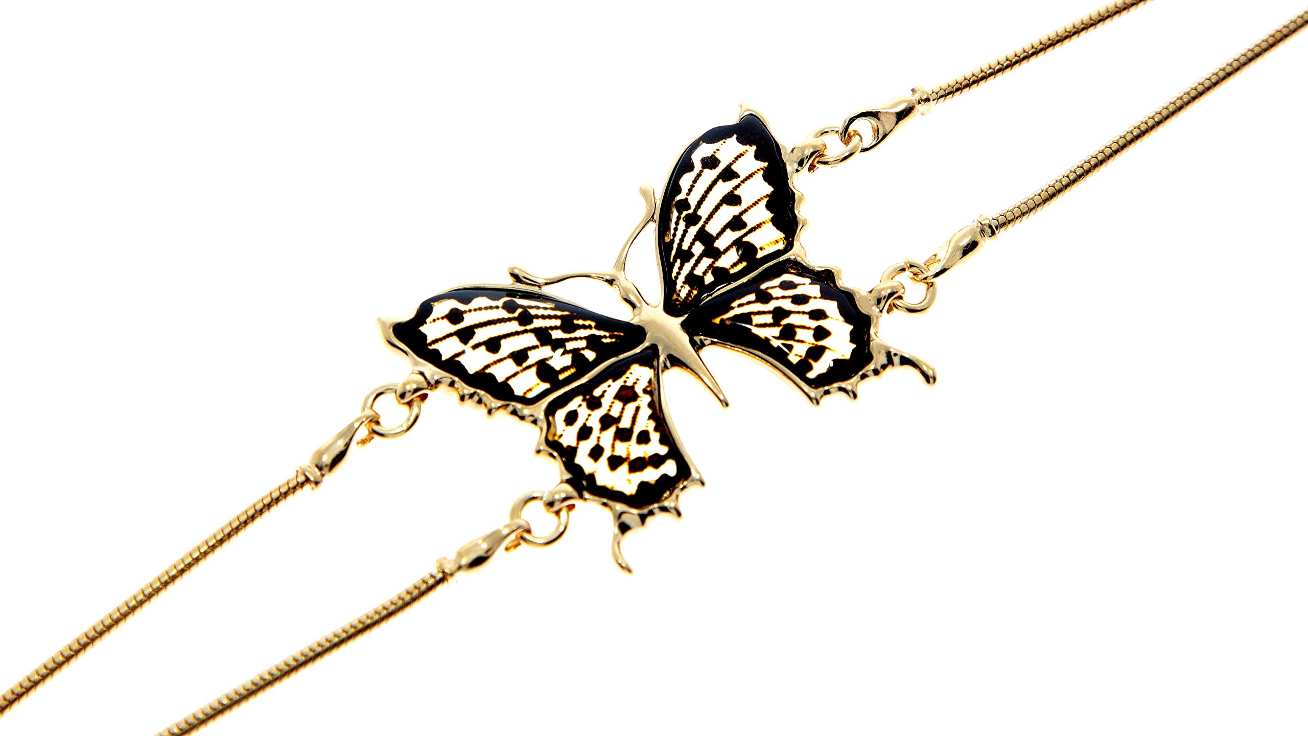 Genuine Cherry Engraved Baltic Amber & Gold Plated 925 Sterling Silver Exclusive Butterfly Bracelet - AG500E