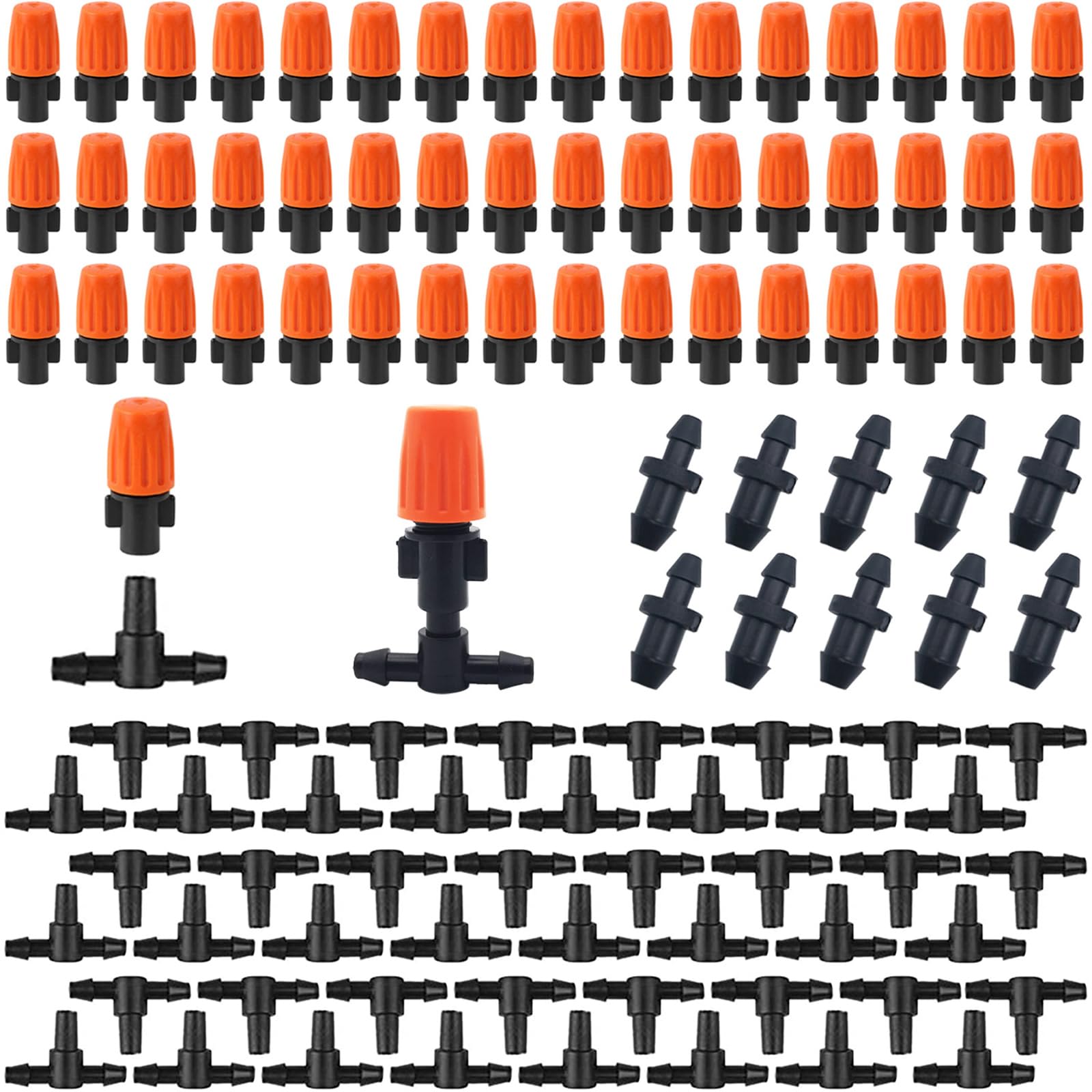 CTRICALVER Irrigation System Kit, Garden Watering System, 50 pcs Adjustable Misting Nozzles, 10 Pcs End Plugs, Ideal for Garden, Greenhouse, Patio, Lawn