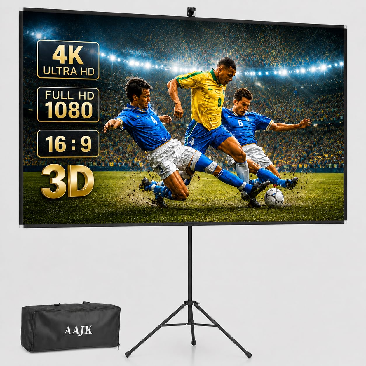 aajk 100in projector screen with stand,portable 16:9 4k hd indoor outdoor projection screen with wri