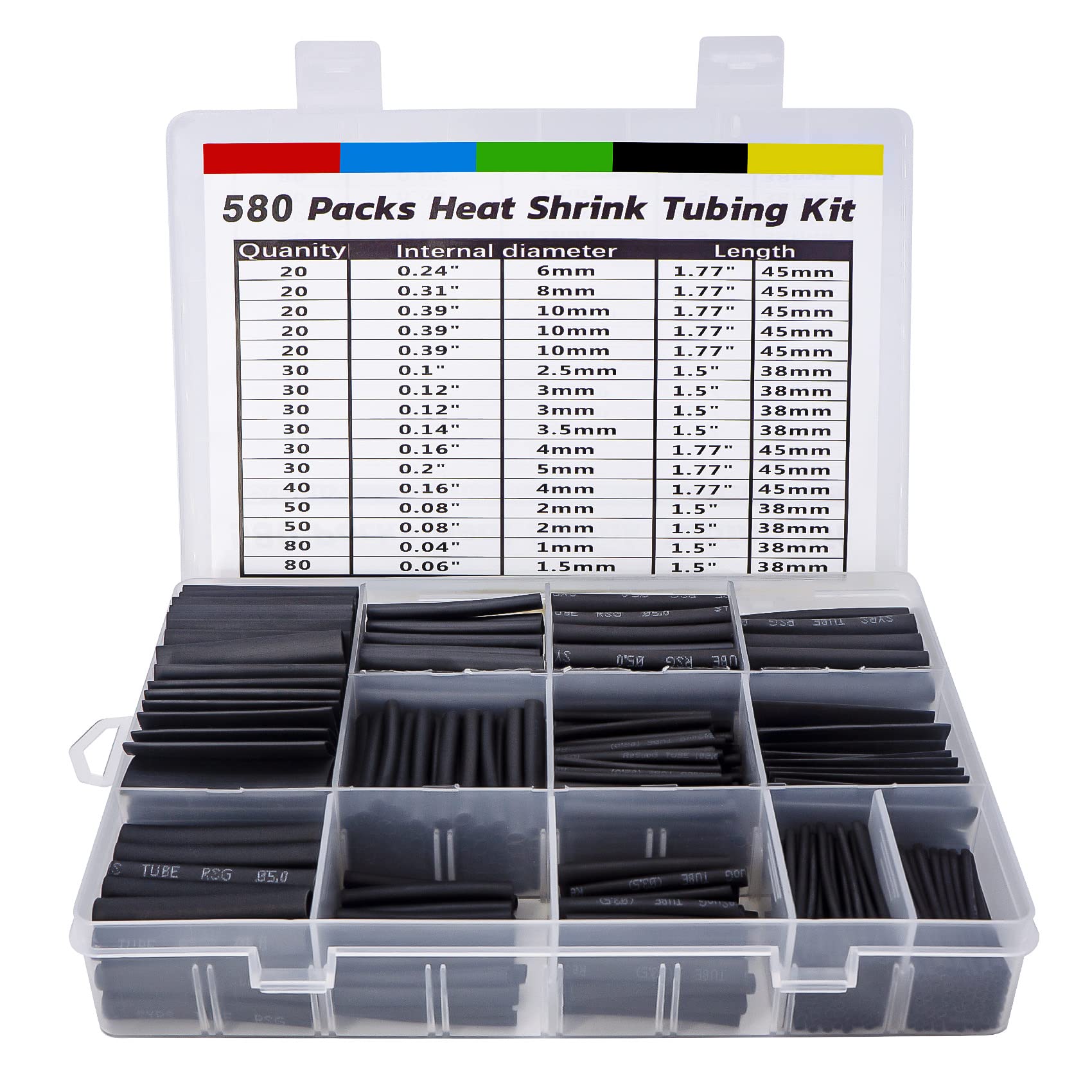 ASHINER 580PCS Durable Heat Shrink Tubing Kit - Ideal for Electric Insulation and Repairs with Convenient Storage Case, Black