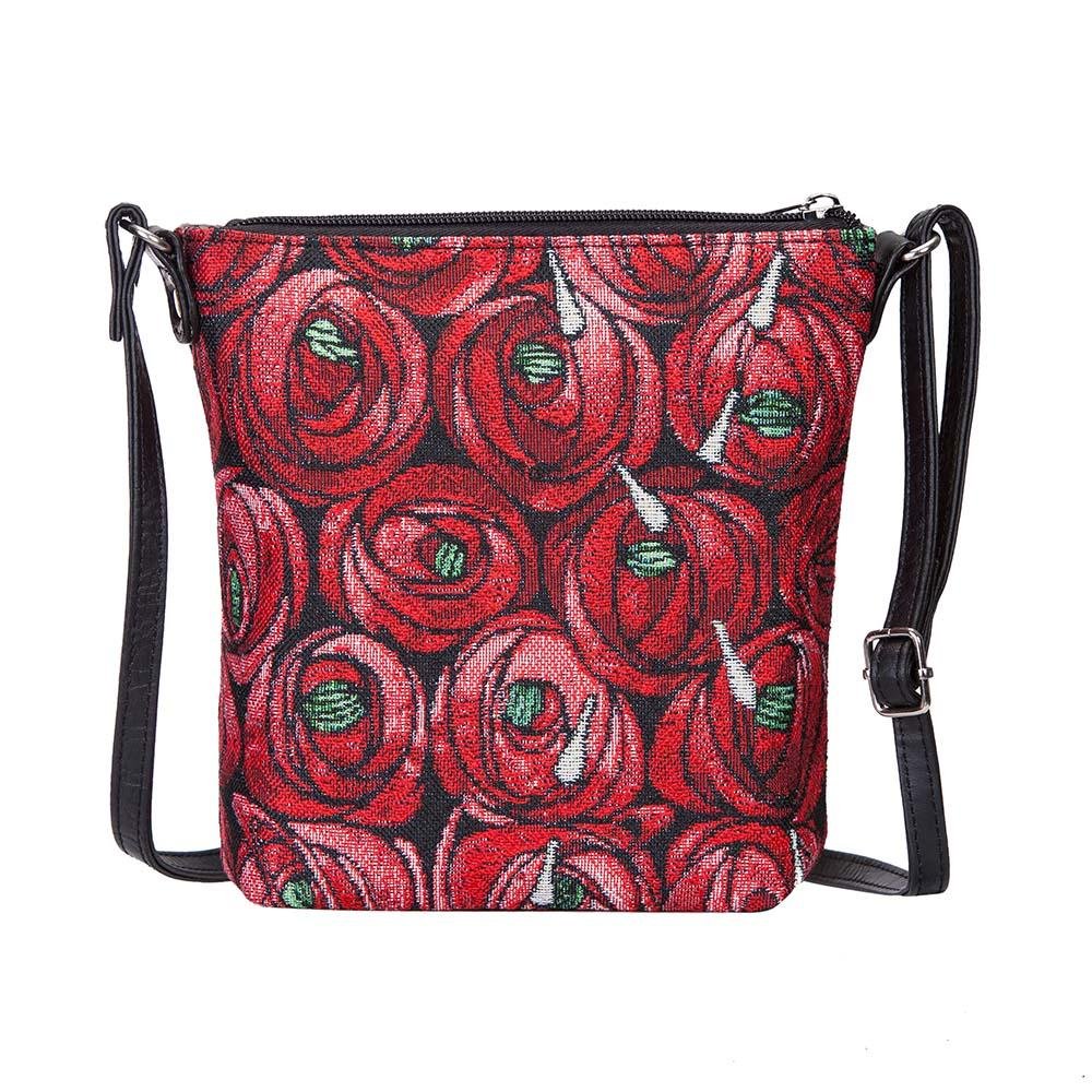 Signare Tapestry Small Crossbody Bag Sling Bag for Women with Floral Designs (Rose & Teardrop, Sling-RMTD)
