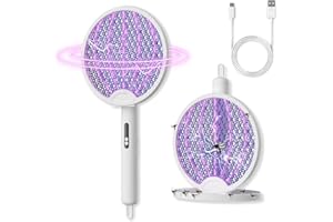 Dzannc Bug Zapper Racket, 3 in 1 Electric Fly Swatter with 3000V, Hangable and Standable Automatic Bug Zapper with Attractor 
