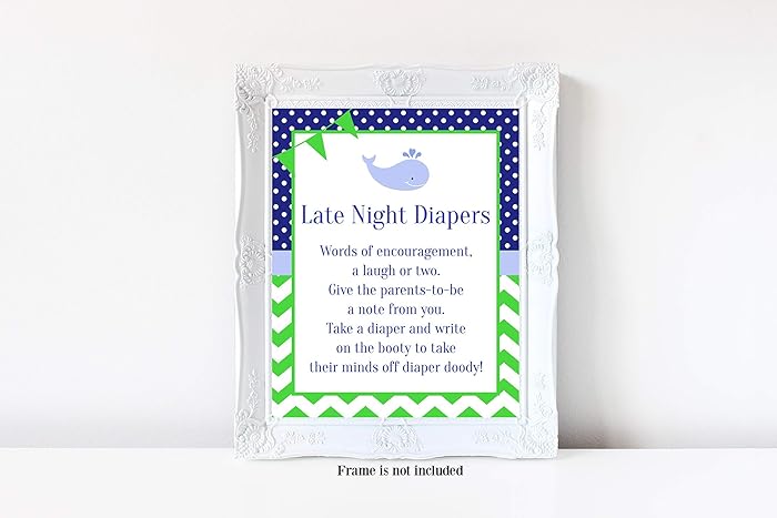 Amazon Com Whale Baby Shower Late Night Diapers Sign Nautical