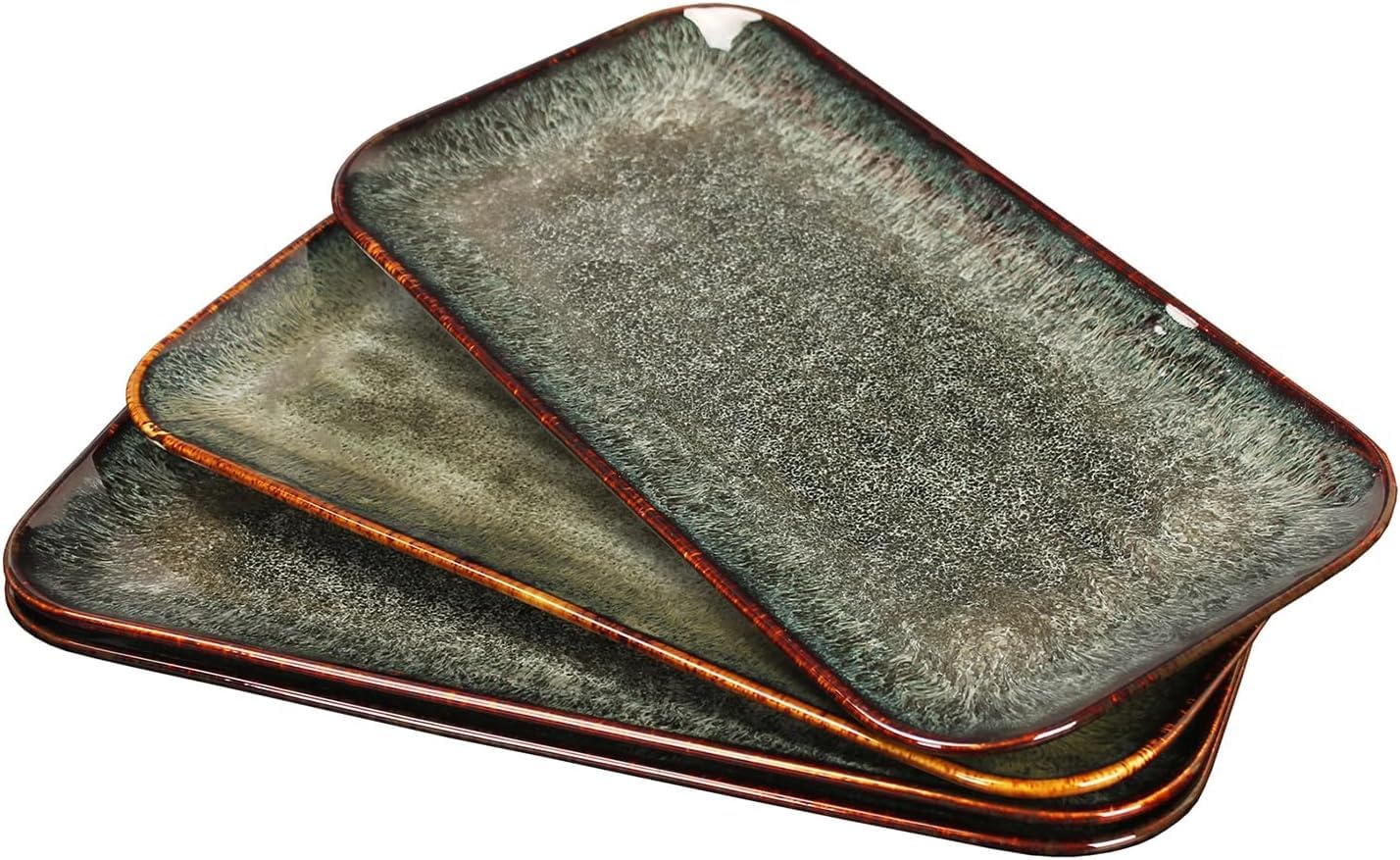 jinsongdafa Ceramic Dinner Plates Set, Set of 4, for Platter Tray Serving Plate - Microwave Oven & Dishwasher Safe,Scratch Resistant,Dinnerware Kitchen Porcelain Serving Dishes, Black Rectangular