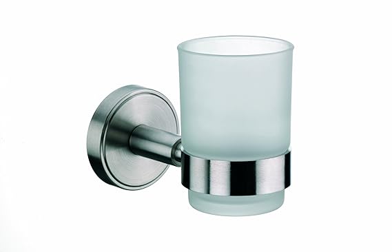 Kela 321580, Zahnbecherhalter zur Wandmontage, Glas/ Edelstahl 18/10, Ø 6,5 cm, Marbea, Matt
