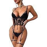 Avidlove Women's Lingerie 4 Piece Garter Lingerie Floral Lace Bra and Panty Sets with Underwire S-XXL