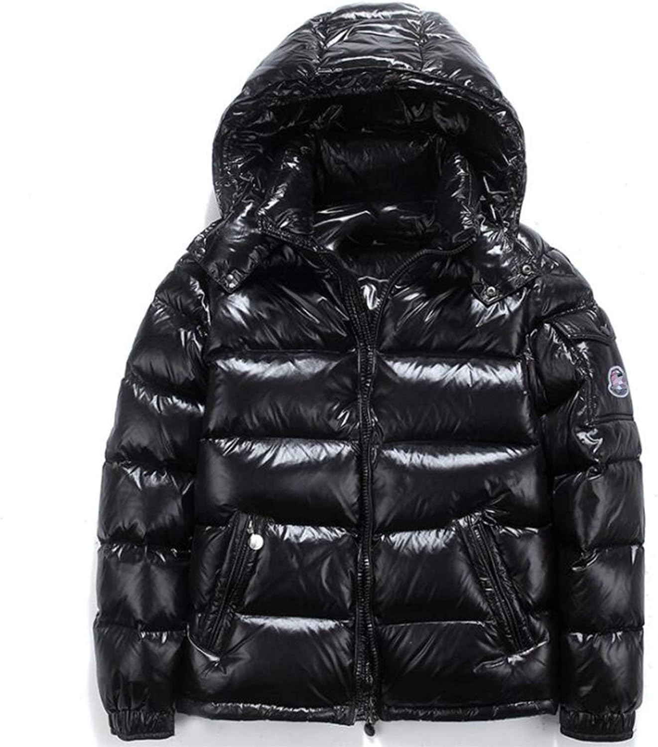 ZSYDS Shiny Down Jacket Men Winter Coat Stand Collar Puffer Jacket with Hood, Outdoor Couple