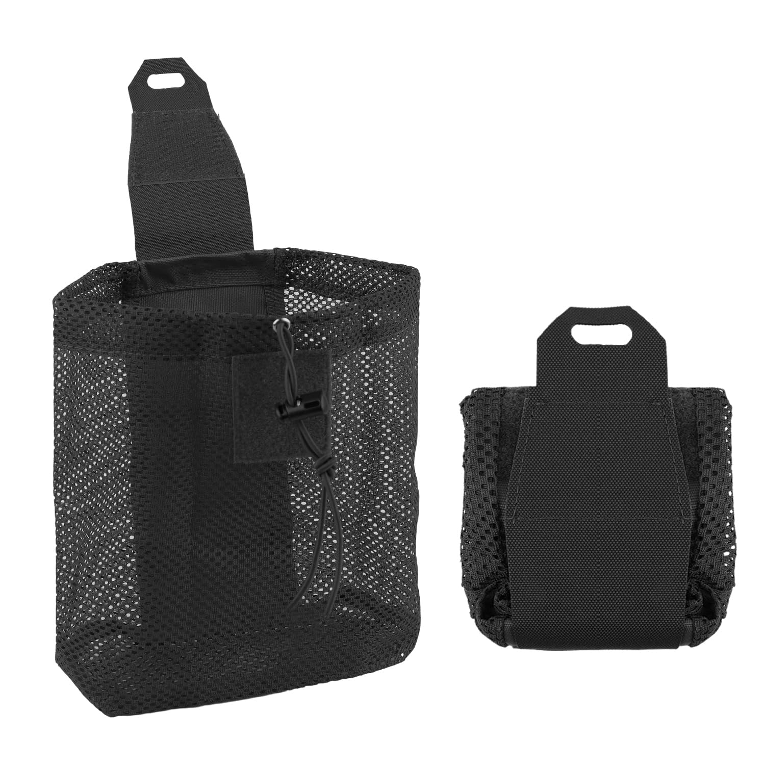 Molle Dump Pouch - Collapsible Mesh Drawstring Multifunctional Tool Bag for Belt, Vest, Backpack - Outdoor Activities (Black)
