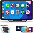 Portable Wireless CarPlay Screen for Car, 7 Inch Double Din Car Stereo for Apple CarPlay & Android Auto, Multimedia Player with Backup Camera, Mirror Link, Navigation Screen for All Vehicles