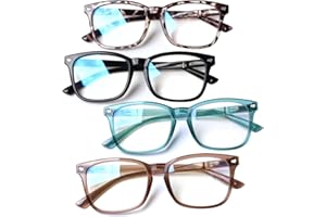 Henotin 4-Pack Blue Light Blocking Reading Glasses Women Men,Spring Hinge Computer Readers,Anti UV Ray Square Nerd Eyeglasses (4-pack Mix Color, 1.25, Diopters)