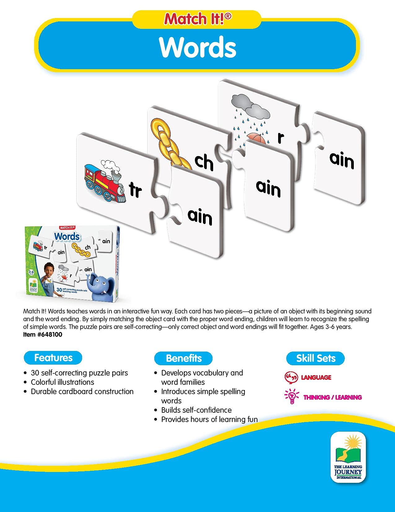 The Learning Journey: Match It! Words - Educational Toys and Learning Games for Kids Ages 3-5, Learning To Read, Word Puzzles, Educational Award Winning Toys