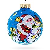 Santa and Two Snowmen Glass Ball Christmas Ornament 3.25 Inches