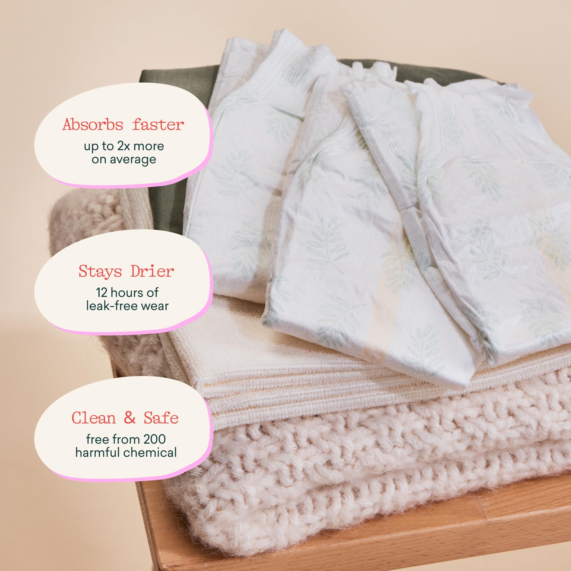 Bamboo Newborn Diapers 0-3 Months Size N Extra Soft, Natural Hyper Absorbent, Sensitive Baby Diapers 50 Pieces Hypoallergenic, Disposable [up to 10lbs or 4.5kg]